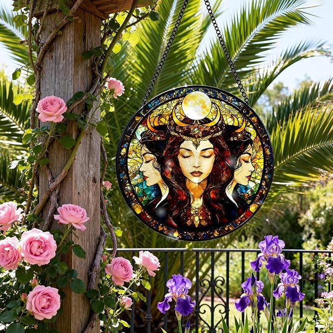 Greatingreat Stained Glass Window Hanging Hecate Triple Moon Goddess, Home Room - Image 4