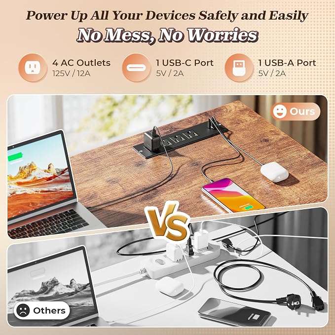 PRAISUN 53" L Shaped Desk with Power Outlets & USB-C Port, Reversible Computer - Image 4