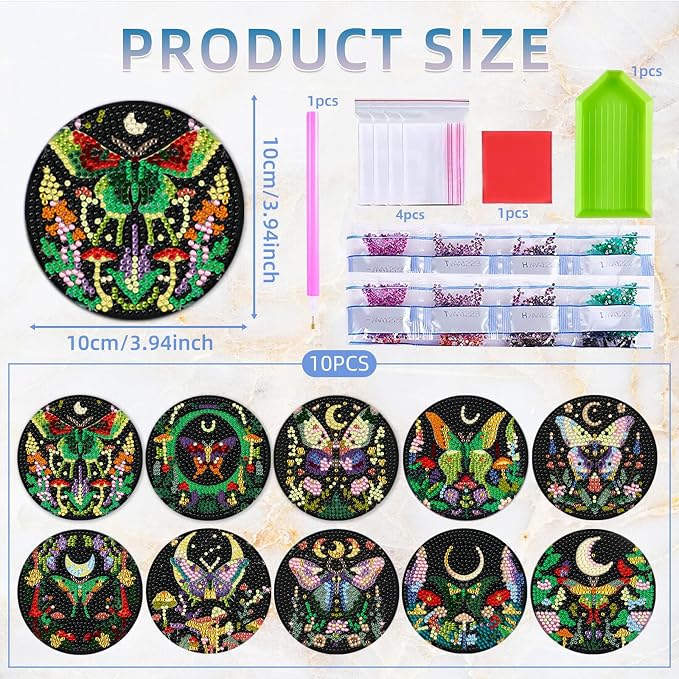 EWJRNSF 10 PCS Butterfly Diamond Art Coasters Kit - Image 2