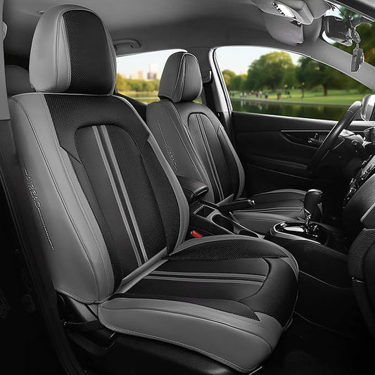 FREESOO Car Seat Covers Full Set, Black Grey Waterproof Car Seat Cover, Leather Seat Covers for Trucks, Luxury Car Seat Covers Front Seats and Auto Back, Car Seat Protector Cushion for Most SUV Cars
