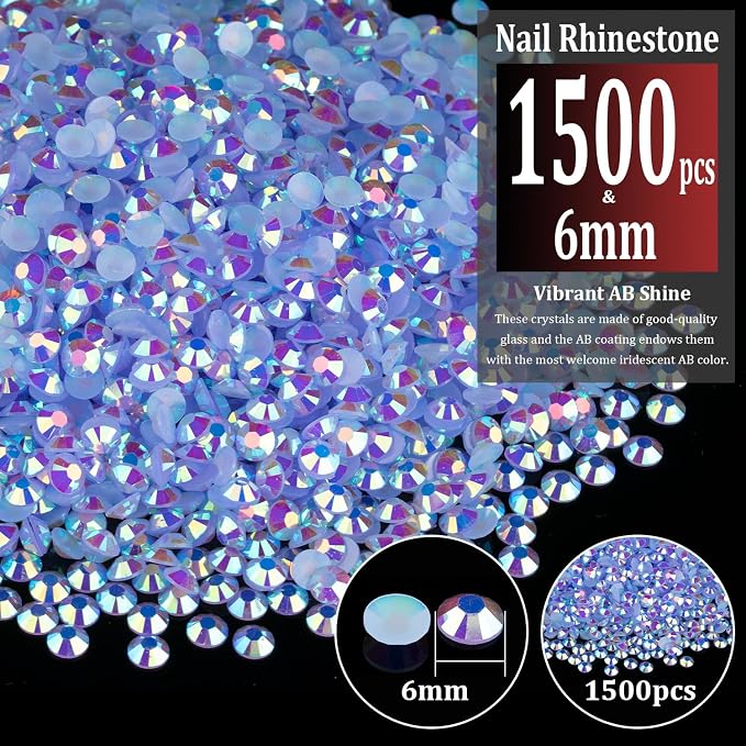 1500pcs 6mm Resin Rhinestones Bulk, Sky Blue AB Flatback Round Jelly - Image 2