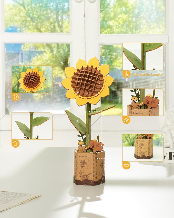 rowood 3D Wooden Puzzles for Adults, Mother's Day DIY Artifical Flower Craft Kit - Image 4