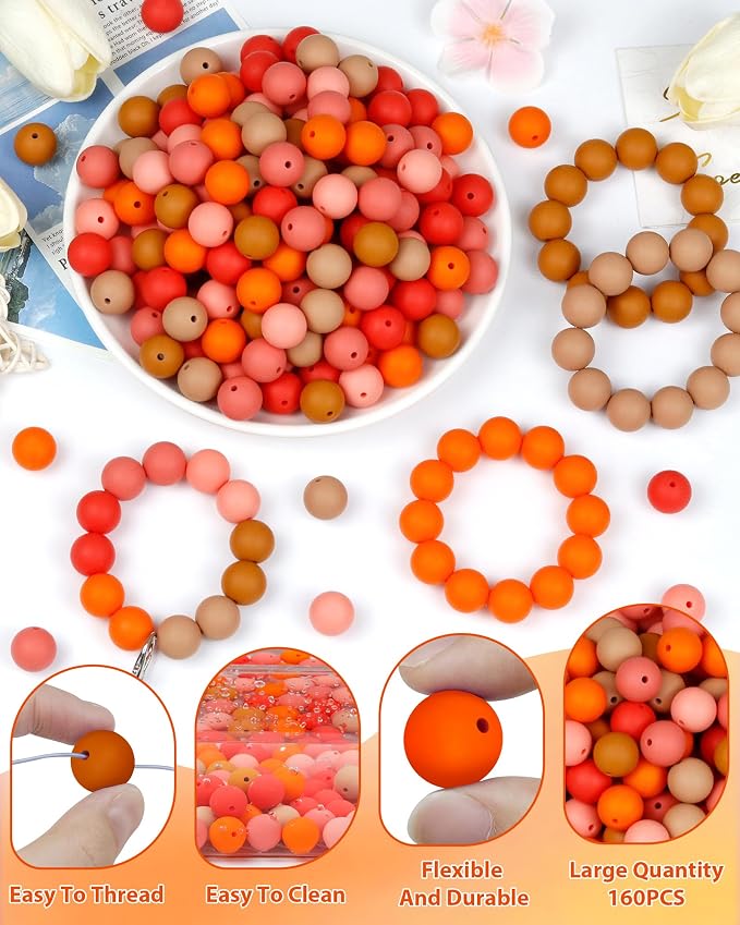 FIVEIZERO 160PCS 15mm Round Silicone Beads, Wear-resistant, Easy-clean - Image 3
