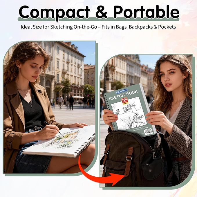 FIXSMITH 9"X12" Green Sketch Book, 400 Sheets Spiral Sketchbook, Acid Free - Image 6