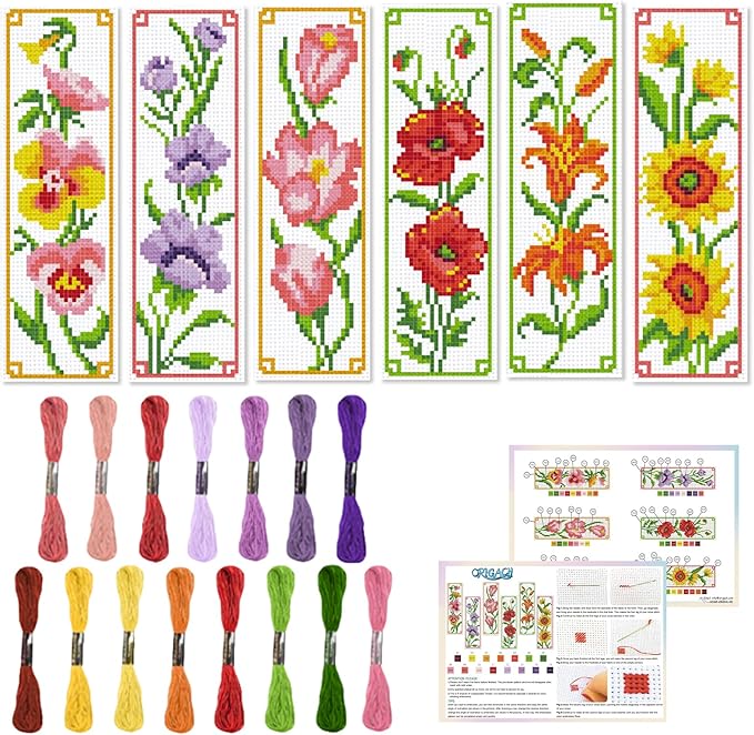 ORIGACH 6 Set Flowers Cross Stitch Bookmark Kit by ORIGACH