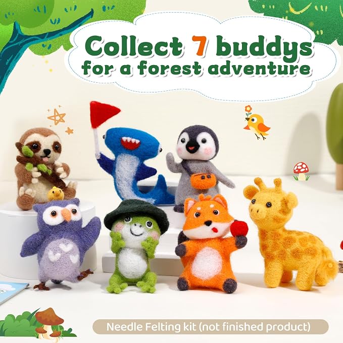 OEHPICC Needle Felting Starter Kit, 7 Cute Buddy Wool Felting Kit, Animal Felt - Image 5