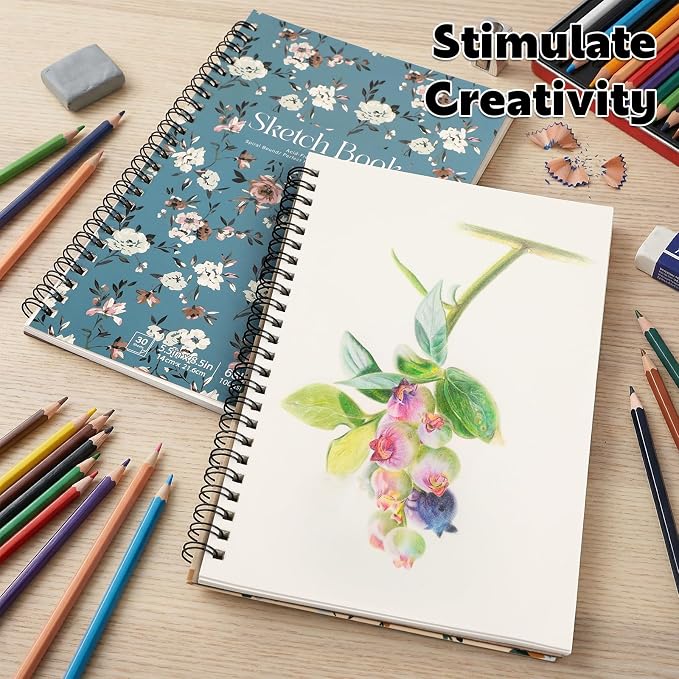 4 Pack Sketch Book, 5.5 x 8.5 Inch Sketchbook, 68lb/100gsm Top Spiral Bound - Image 8