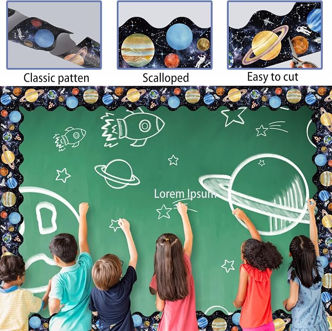 69 Ft Outer Space Border, Galaxy Space Scalloped Trim ，Night Sky Classroom - Image 3
