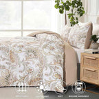 Nanko Paisley Comforter Set Queen Size 3 Pcs, Tan Taupe Classy Boho Damask - Image 3