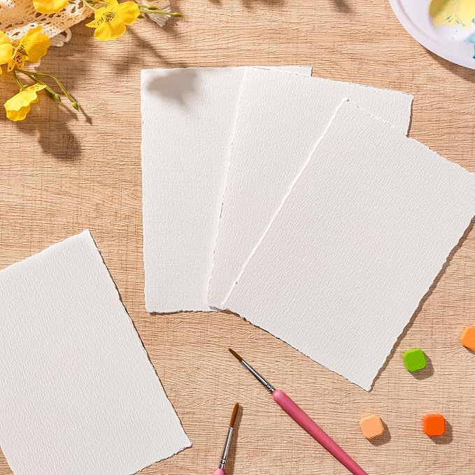 100 Sheets Watercolor Paper 5 x 7 in, 300 GSM Deckled Edge Handmade Paper | - Image 4