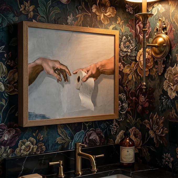 Funny Bathroom Wall Art, The Creation of Adam Toilet Paper Canvas Print - Image 6