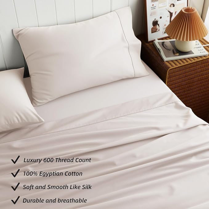 Cotton Flat Sheets Only, 600 TC 100% Cotton Flat Sheet Top Sheet Only, Full - Image 2