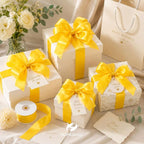 HUIHUANG Yellow Satin Wired Ribbon 1-1/2 inch Yellow Wire Edge Ribbon - Image 5