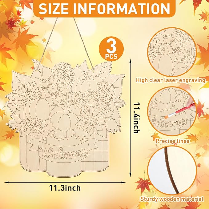 Unfinished Fall Wreaths Wood Crafts to Paint Set of 3, Unfinished Wood Cutouts - Image 2