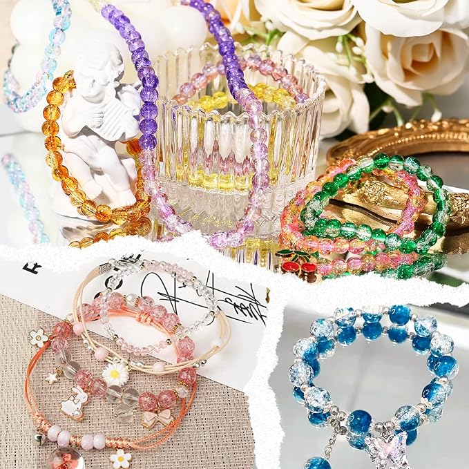 XSEINO About 1200+ PCS 6mm Golden Silk Style Glass Beads Bracelet Making Kit - Image 7
