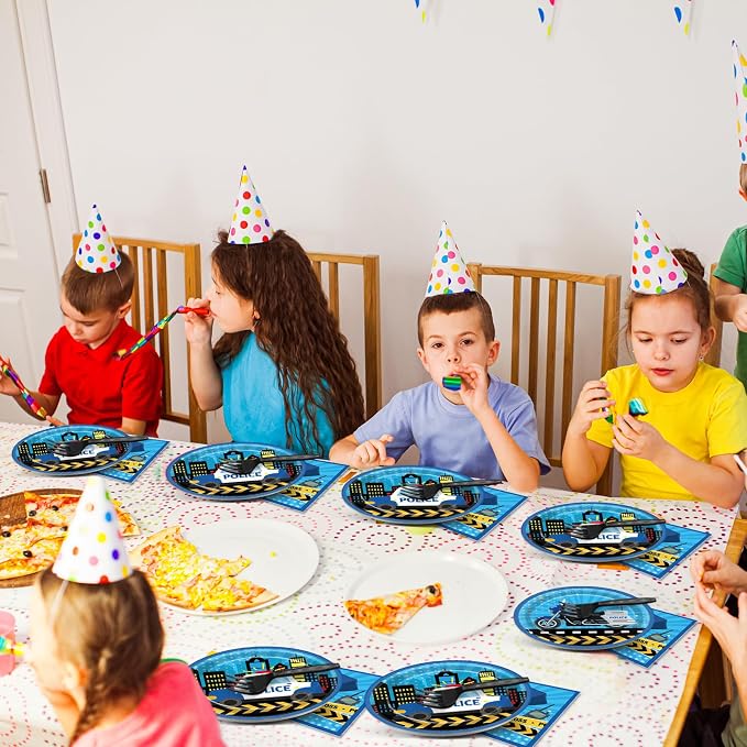 Qyeahkj 50 Guests Police Plates and Napkins Party Supplies Police Car Party - Image 6