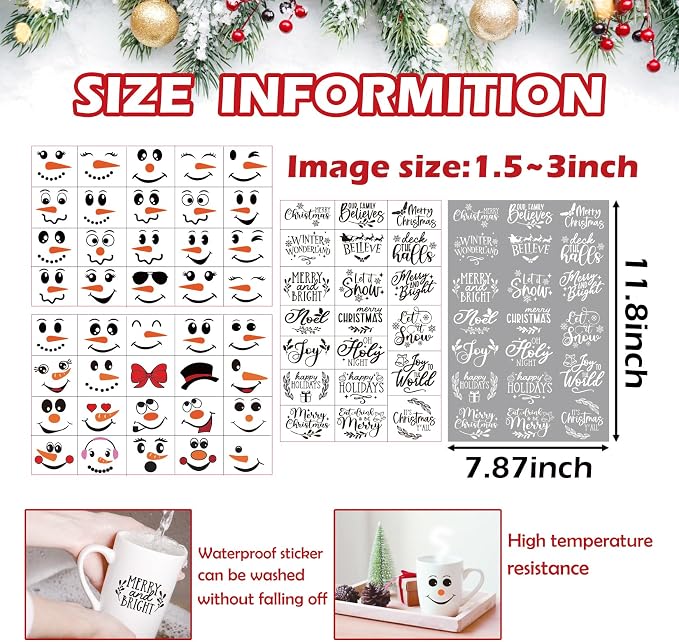 80pcs Snowman Face Stickers for Crafts Christmas Word Sticker Xmas Winter - Image 5
