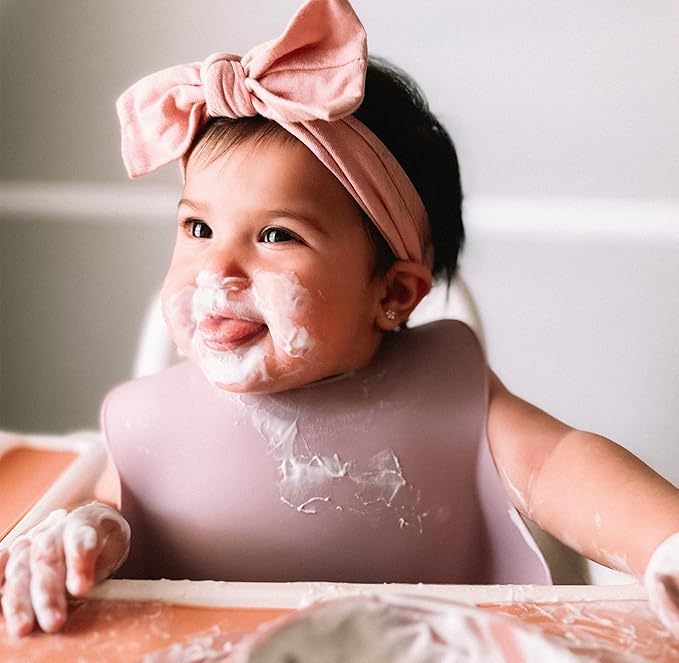 Moonkie Silicone Baby Bibs Set Of 2 | BPA Free Waterproof | Soft Flexible Silicone Bibs for Babies & Toddlers(Pale Mauve/Shifting Sand)