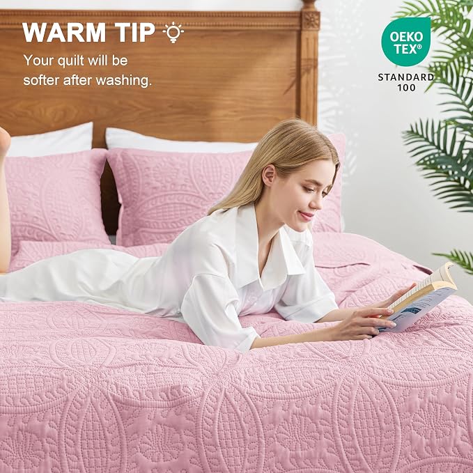 Love's cabin Quilts for Full Bed Pink Bedspreads Bedding Set - Image 5