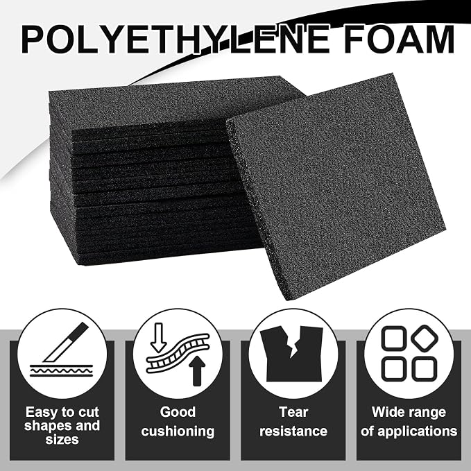 Frienda 12 Pcs 12" x 8" x 0.5" Polyethylene Foam Sheet Thick Black Packing Foam - Image 4