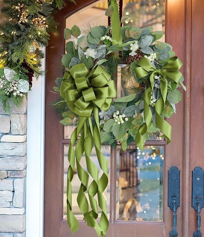 HUIHUANG Olive Green Wired Ribbon 2.5 inch Green Satin Wire Ribbon - Image 5