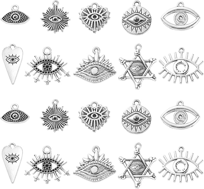 DanLingJewelry 100Pcs 10 Styles Evil Eye Charms Antique Silver by DanLingJewelry