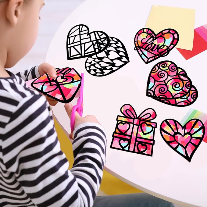 Renbuzhu 40PCS Valentines Day Crafts: Paper Heart Suncatchers, Christmas - Image 7