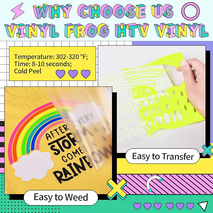 VINYL FROG 10 Sheets Neon Heat Transfer Vinyl Bundle 12"x10" Green & Yellow & - Image 3