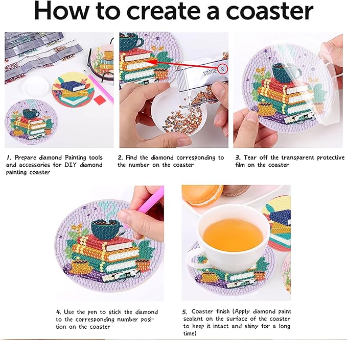 8 Pcs Book Diamond Art Coasters Kit - Image 8
