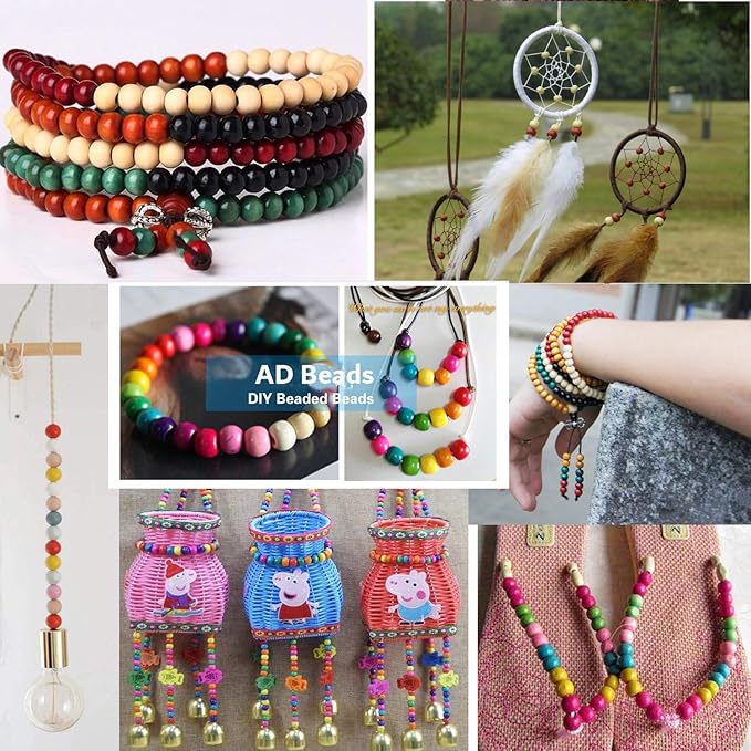 AD Beads Wood Spacer Loose Wooden Craft Beads Big Hole Beads Assorted - Image 5