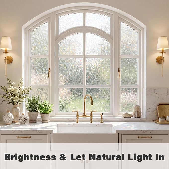 Stained Glass Window Privacy Film, 3D Rainbow Static Cling, Non-Adhesive UV - Image 5