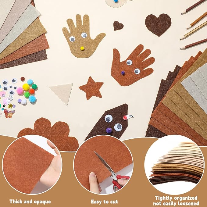 gisgfim 42Pcs Brown Felt Fabric Sheets Craft Kit 8 x 12 Inch Assorted Soft - Image 3