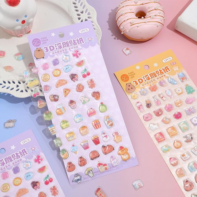 Girl's 3D Cute Japanese Puff Sticker, 100+ Kawaii Dessert and Animal Mini Puffy - Image 4