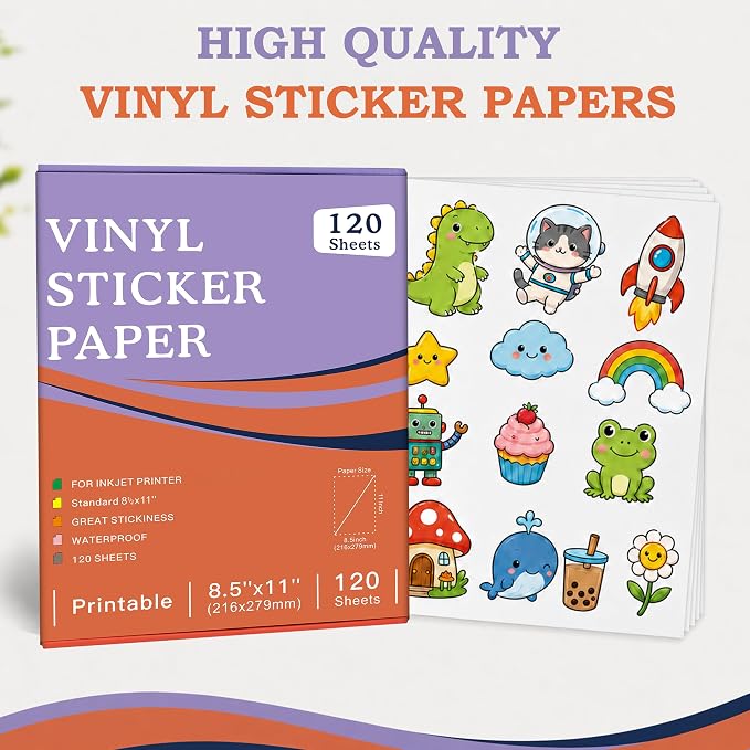 Aevdor 120-Sheet Glossy White Printable Vinyl Sticker Paper, Inkjet | Glossy - Image 3