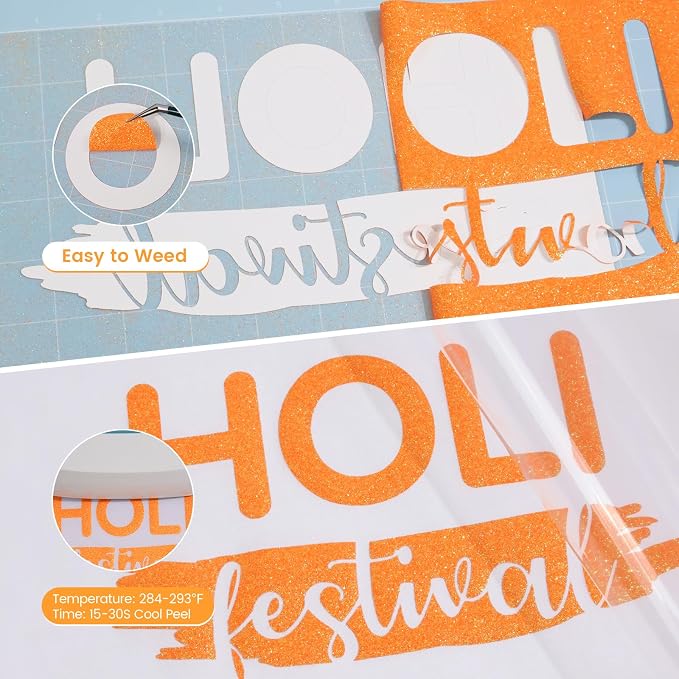 Orange Glitter HTV Heat Transfer Vinyl, Glitter Iron on Vinyl 10" x 8ft | Neon - Image 2