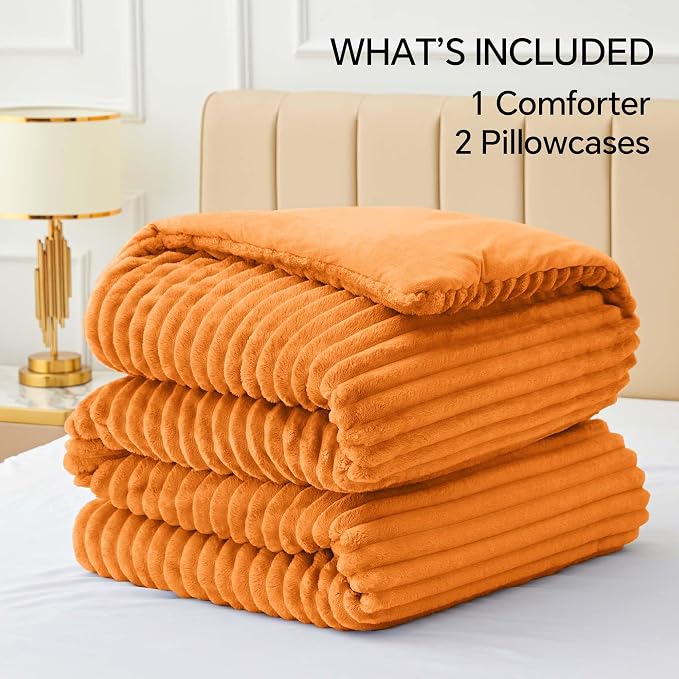 BEDELITE Fleece King Comforter Set -Super Soft & Warm Fluffy Burnt Orange - Image 7