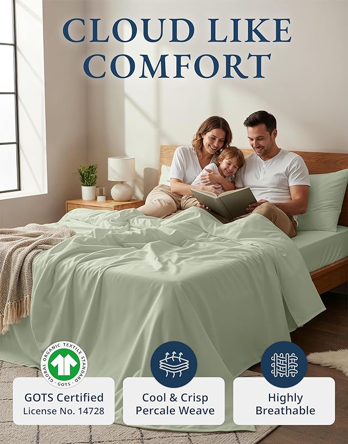 LANE LINEN 100% Organic Cotton Eco Friendly Full Size Sheet & Pillowcase Sets - Image 2