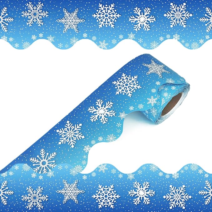 69 Feet Winter Snowflake Bulletin Board Borders, Scalloped Border Trim Holiday by Unknown