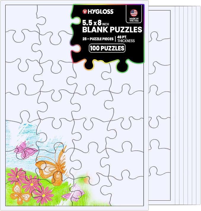 Hygloss 100 Blank Jigsaw Puzzles – 5.5 x 8 Inch, 28 Pieces Each – DYI Party by HyglossProductsInc