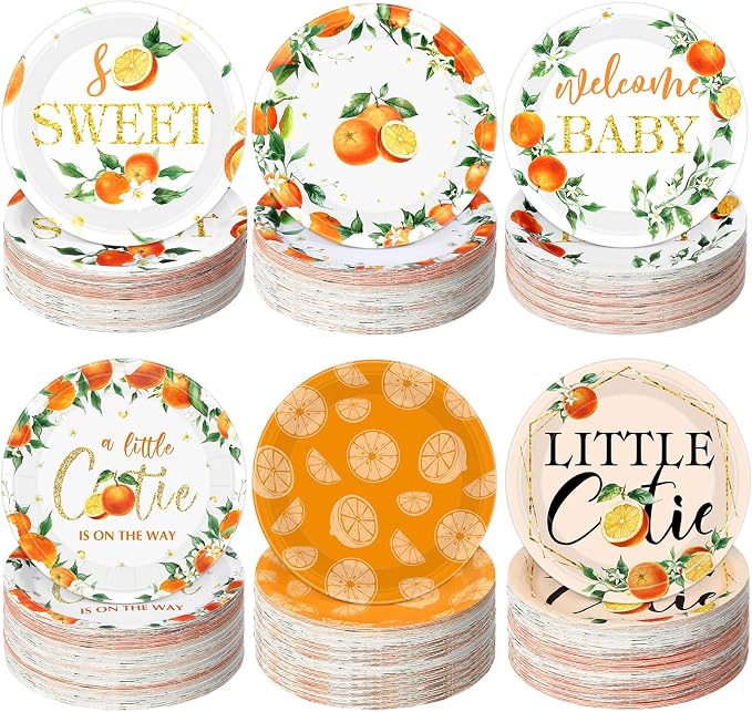 Funnymoom 60 Pcs 7 Inch Little Cutie Paper Plates Orange Baby Shower Plates by Funnymoom