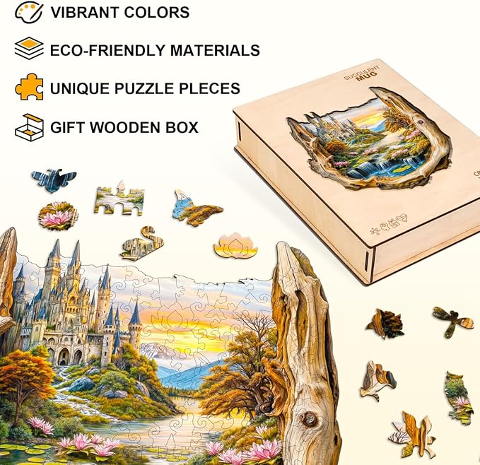 Wooden Puzzles for Adults Fantasy Castle Waterfall Driftwood Puzzles 100 Pieces - Image 4