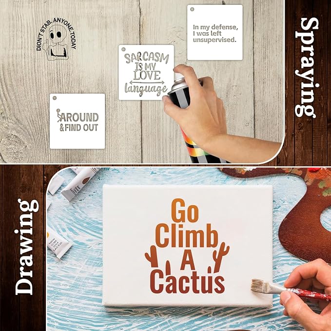 40pcs Stencils for Crafts Reusable, Funny Sarcastic Wood Burning Stencils | 3.5 - Image 6