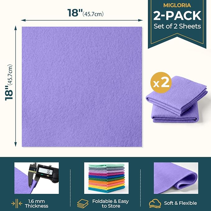 Felt Fabric Sheet 18 x 18 Inch, 1.6mm Thick | Soft and Flexible Nonwoven - Image 2