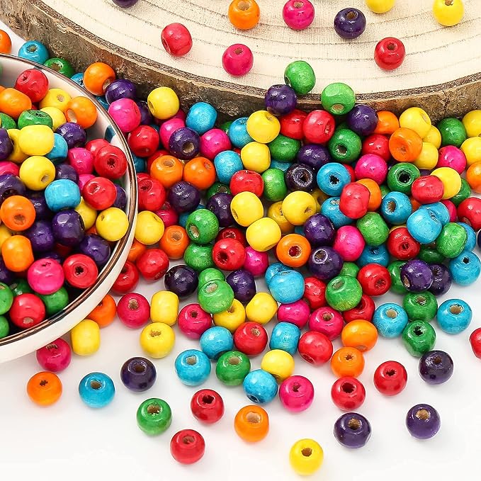 ToBeIT 1000Pcs Colourful Wooden Beads Round Paint Wood Bead 8mm Large Hole - Image 3