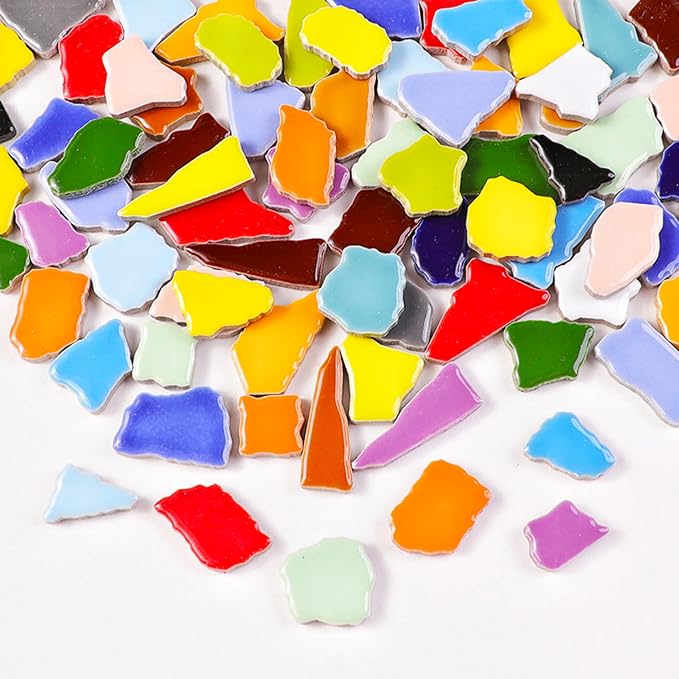 1.1lb Ceramic Mosaic Tiles, Mixed Colour Ceramic Mosaic Pieces by Unknown