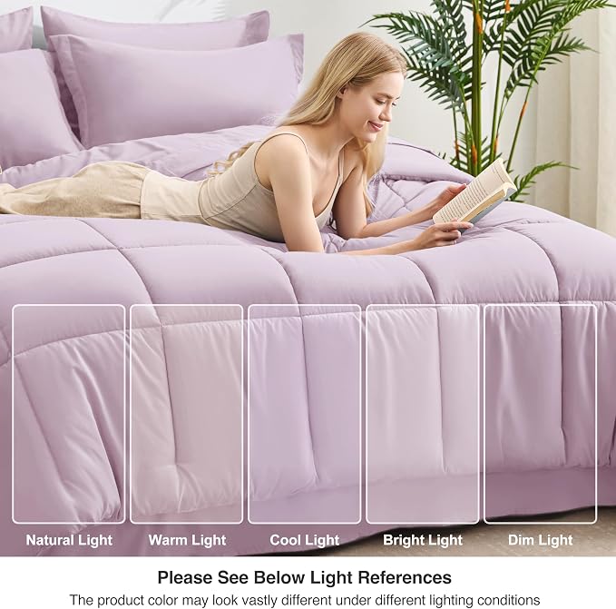 Love's cabin California King Comforter Set Light Purple, 7 Pieces California - Image 7