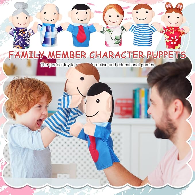 6 Pcs Family Style Hand Puppets Soft Plush Puppet Family Members Cute Hand Toys - Image 7