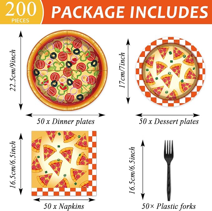 50 Guests Pizza Plates and Napkins Party Supplies Pizza Birthday Party - Image 2