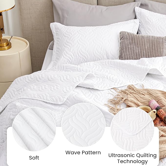 Love's cabin King Size Quilt Set White Bedspreads - Image 4