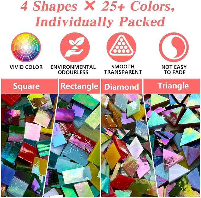 LITMIND 2800 Pcs Iridescent Stained Glass Mosaic Tiles – Assorted Colors - Image 3